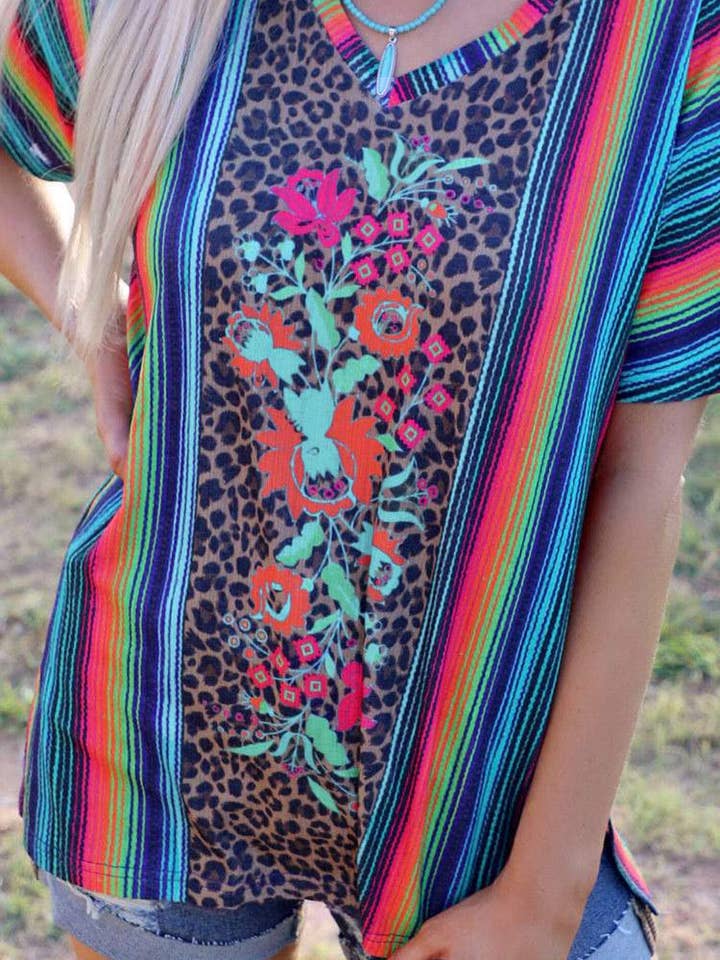 MULTICOLOR striped leopard floral blouse for wholesale on Faire