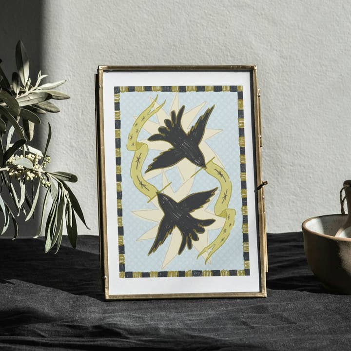 Two Crows, Folk Tale Illustration✹ Art Print for wholesale by Time With Anna