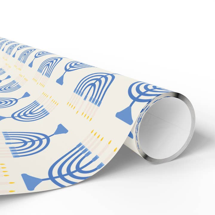 Lokipawz - Wholesale Flat Wrap - Hanukkah Menorah Wrapping Paper2