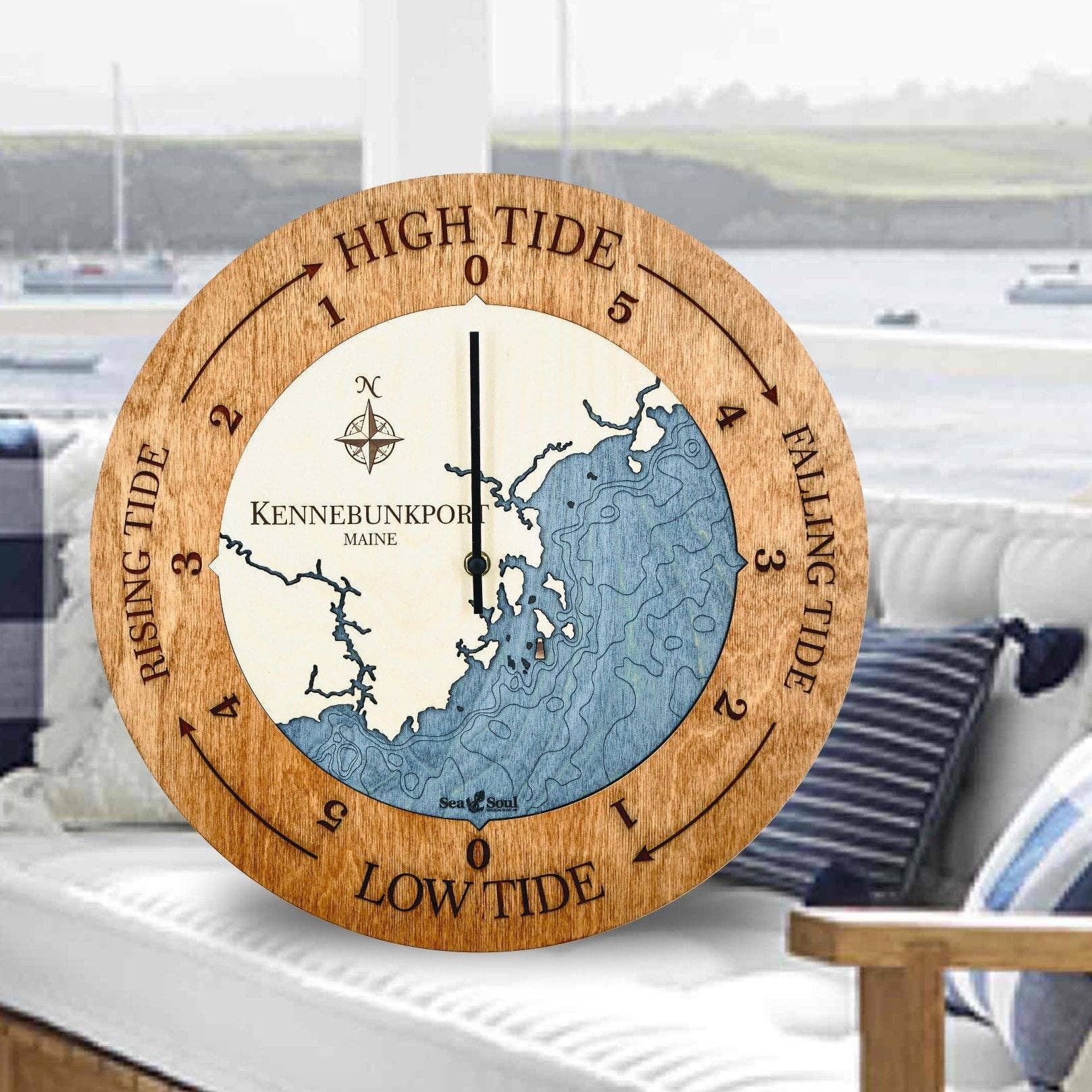 Sea & Soul Nautical Chart Art - Vente Horloges murales - Carte de profondeur d'eau de la côte du Maine3