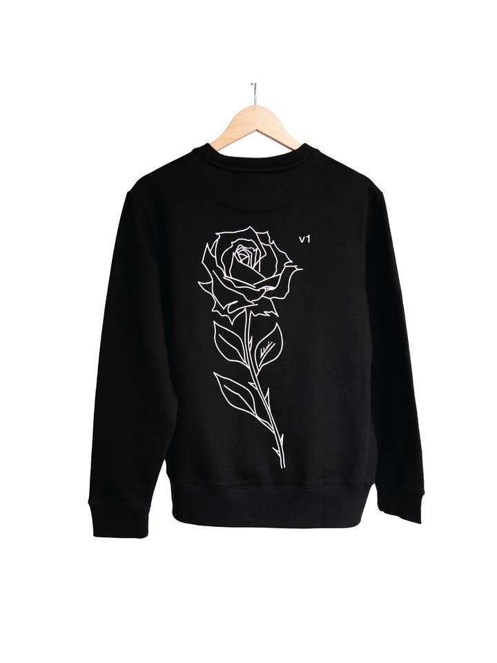 Rose Garden / Organic Crewneck / Black for wholesale by Blasé Affair