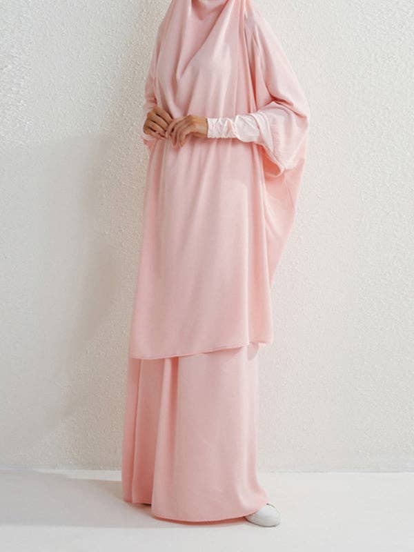 Sheer Trend - Wholesale Top & Skirt Set - Women's - Batwing Sleeves Long Sleeves Muslim Solid Color High Neck Shirts Top + Skirts Bottom Two Pieces Set5