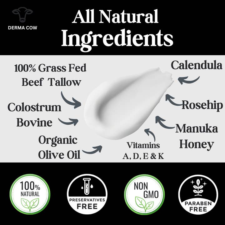 Derma Cow - Wholesale Body balm/butter - Tallow Cream+ Colostrum,Calendula,Rosehip,Manuka Honey - 2oz3