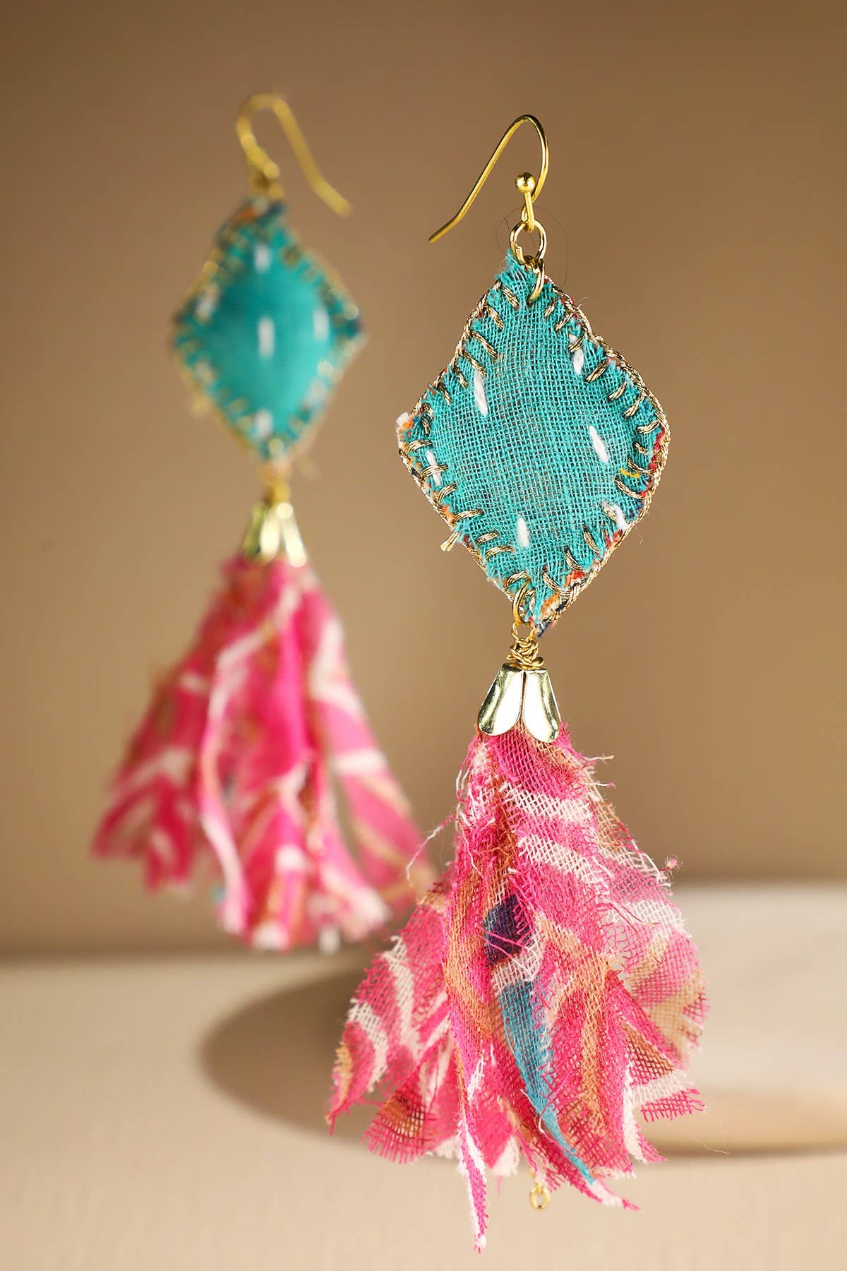 MULTI MUL  Handmade Diamond-shape Drop Earrings with Tassels for wholesale on Faire0