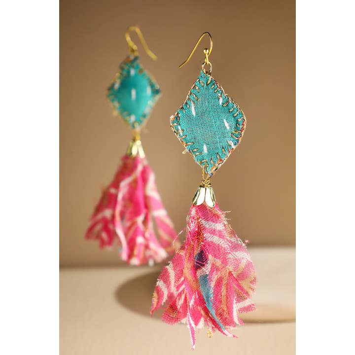 MULTI MUL Handmade Diamond-shape Drop Earrings with Tassels for wholesale on Faire