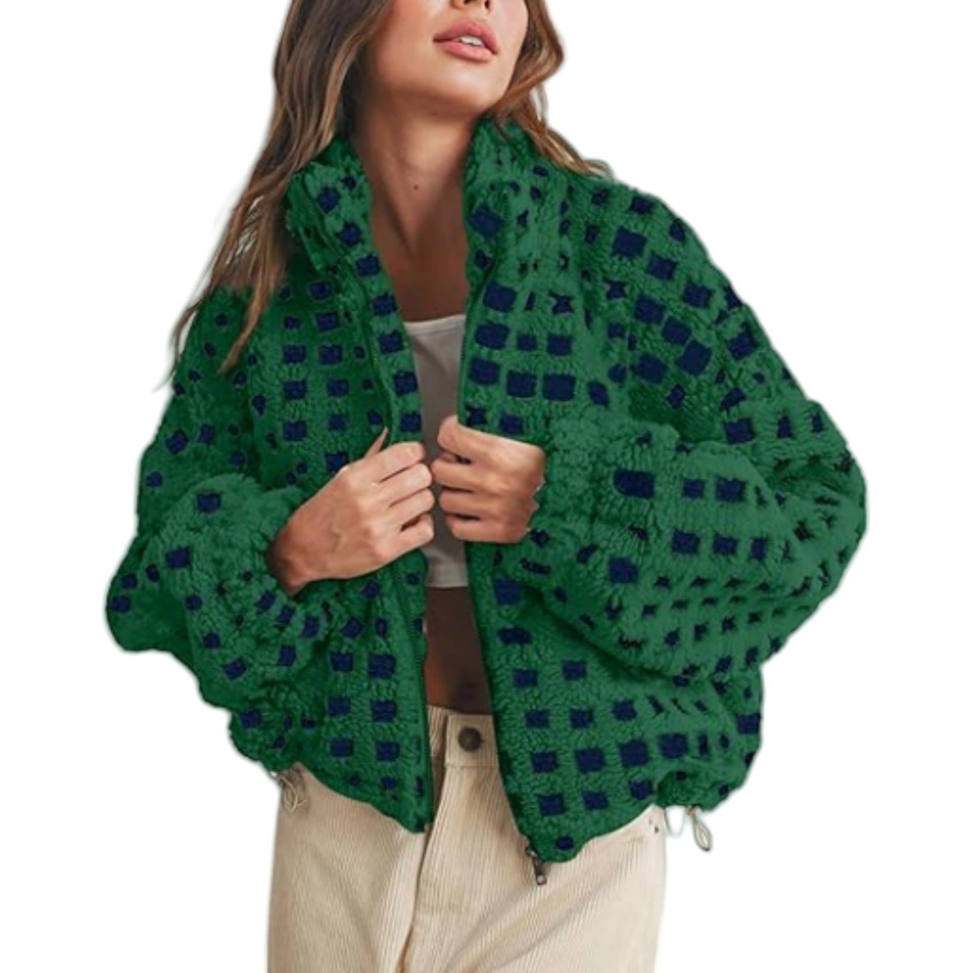 Rosa Clothing - Wholesale Jacket - Women's - Checkered Gingham Sherpa zip-up jacket 6 COLORS5