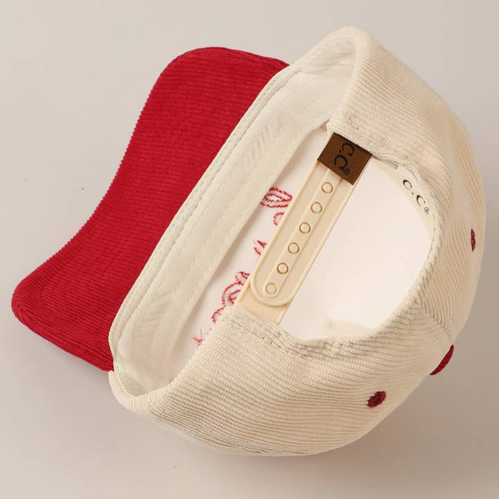 Fashion City - Wholesale Baseball cap – Unisex - Merry Text Embroidery Two-Tone Corduroy Cap4