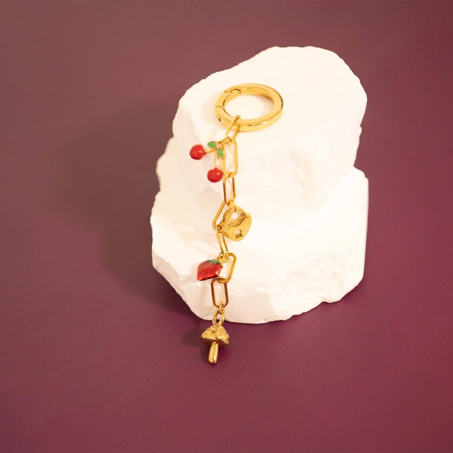 WJW – Pendente/pingente individual por atacado – Charm de Fruta Cereja Vermelha em Aço Inoxidável com PVD de Ouro 18K6