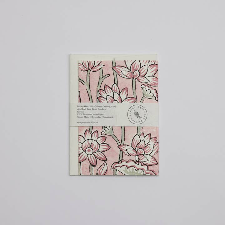 Paper Mirchi - Wholesale Everyday Greeting Card - Hand Block Printed Greeting Card - Lotus Pink Earth1