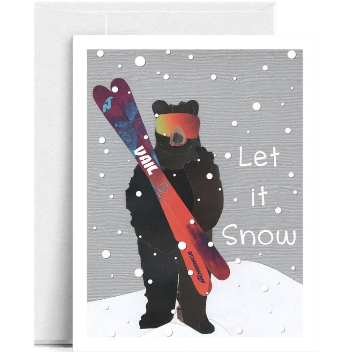 "Vail Bear Let It Snow" – Un divertido paquete de 8 tarjetas de invierno para venta al por mayor de Lilybart LLC