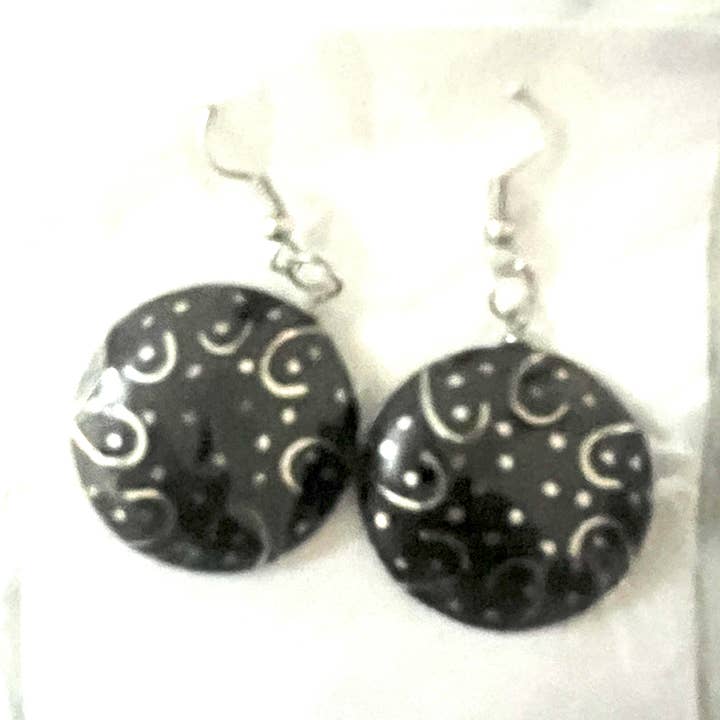 Stainless Steel inlaid on Black wood Circle Earrings for wholesale by Erik & Mike