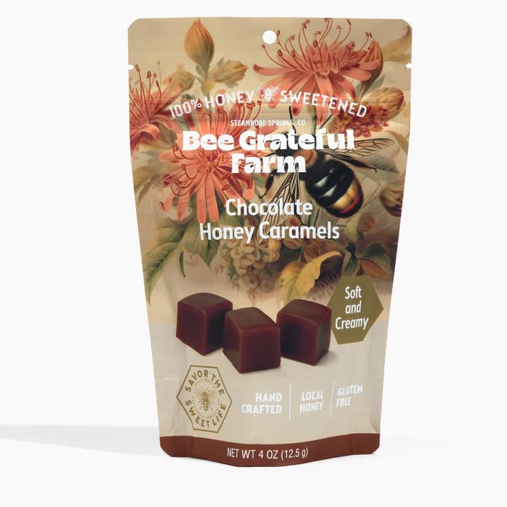 Bee Grateful Farm's 100% Honey Sweetened Caramels - Wholesale Caramel - 100% Honey Sweetened Chocolate Honey Caramel (12 Units)0