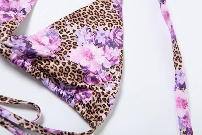 Lily Clothing - Wholesale Two Piece Swimsuit - Women's - Leopard Floral Halter Tie Bikini Set11