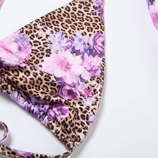 Lily Clothing - Wholesale Two Piece Swimsuit - Women's - Leopard Floral Halter Tie Bikini Set11