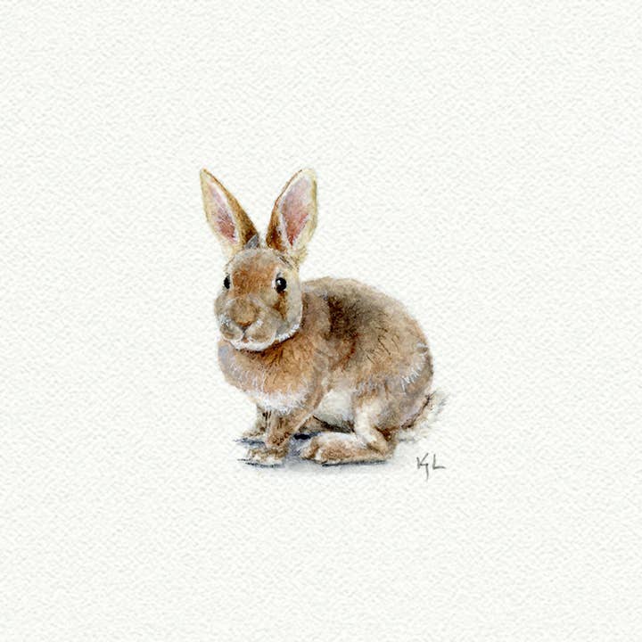 Bunny Miniature Watercolor Painting - Art Print for wholesale by Karen Libecap Tiny Paintings