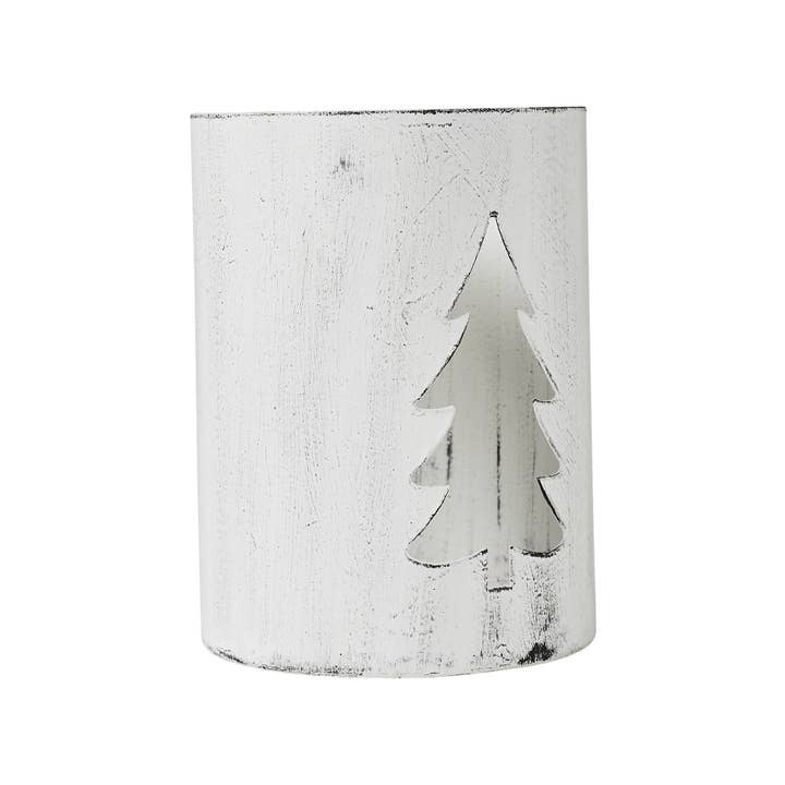 VHC Brands - Wholesale Candle Holder - Evergreen Distressed White Metal Candle Holder 6x4.25x4.252