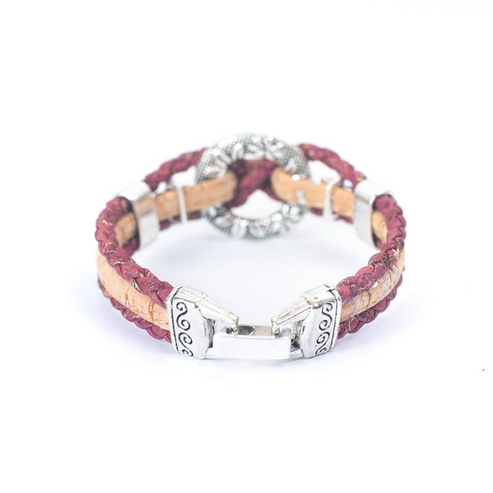 Meninas Bonitas Cork - Venta al por mayor Pulseras tejidas/trenzadas - Pulsera hecha a mano con hilo de corcho rojo natural BR-007-5
