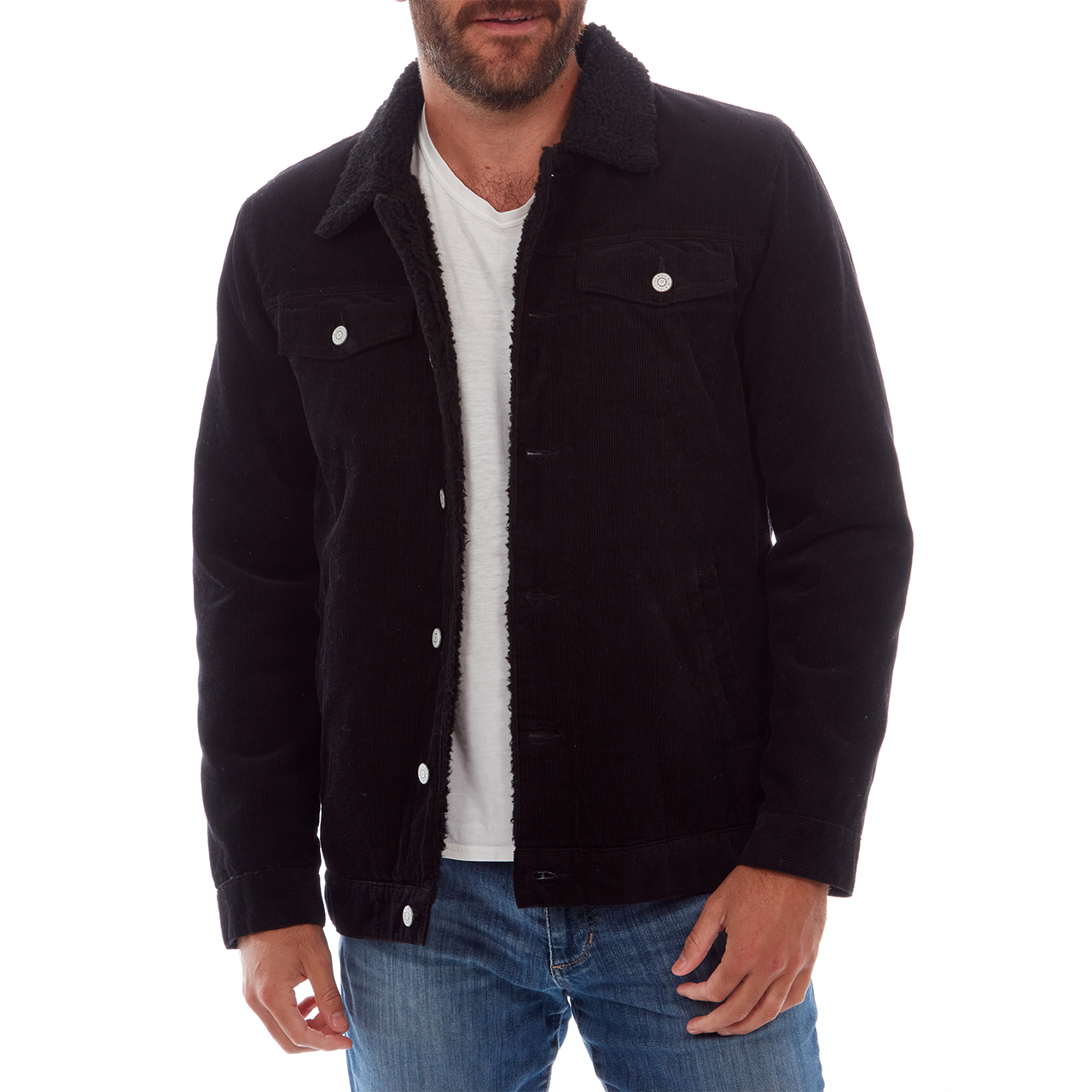 PX - Vente Veste – homme - Veste Trucker en velours côtelé avec doublure et col en sherpa - 2 couleurs0