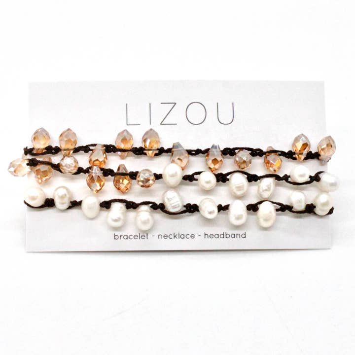 Hand Knotted Convertible Crochet Bracelet, Necklace, or for wholesale by LIZOU