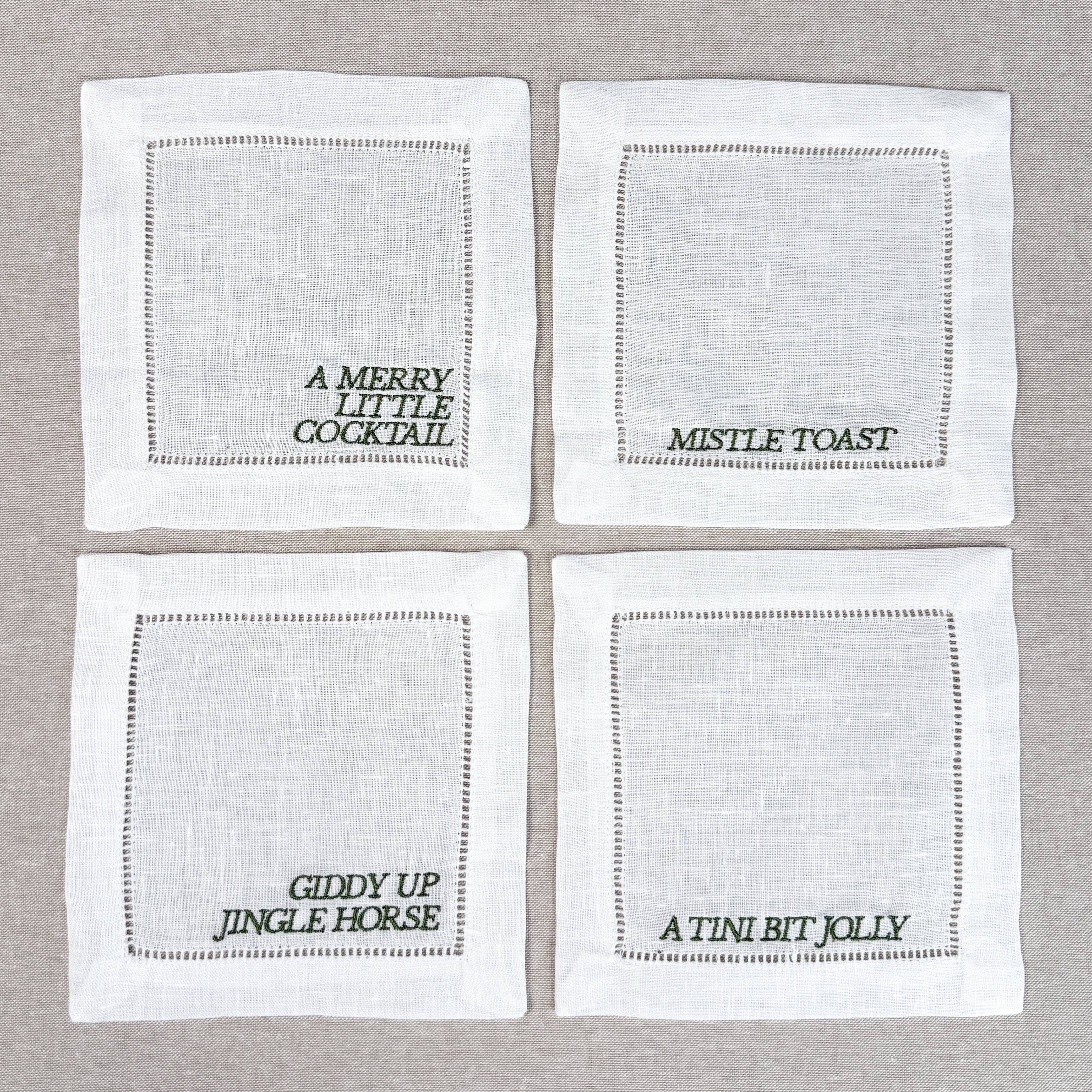 Casey Jo Paper Co. - Wholesale Dinner & Cloth Napkin - Christmas Sayings Embroidered Cocktail Napkin Set1