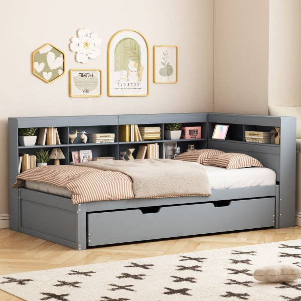 Urban Meuble - Wholesale Bed - Solid wood trundle bed gray 90*200 with USB port and multiple storage GIRCAET10