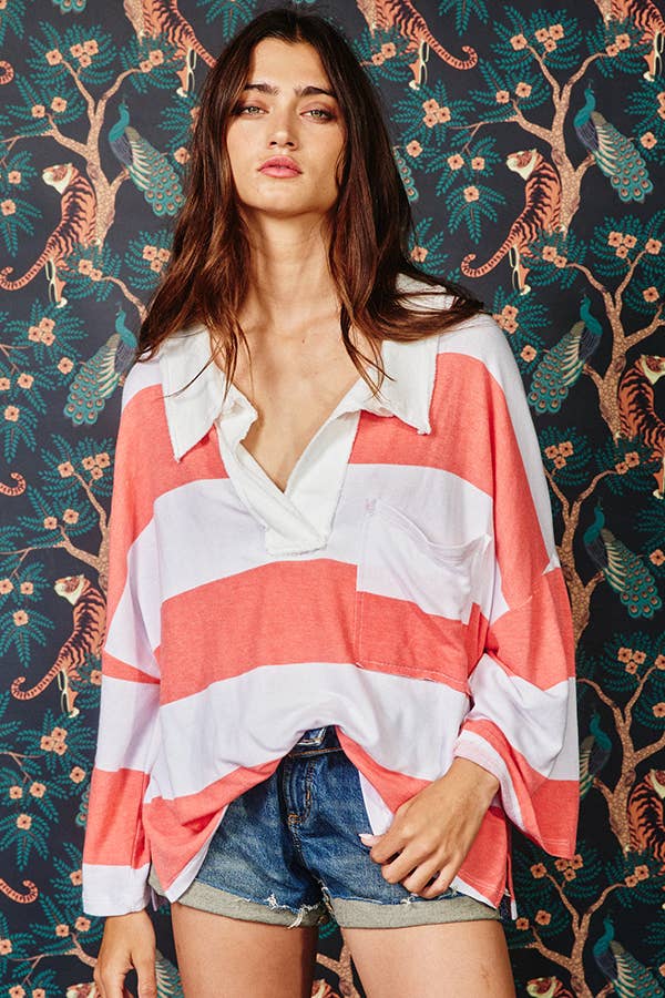 Black T1211C Oversized Stripe Top for wholesale on Faire26