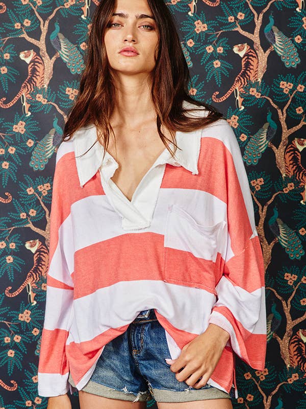 Black T1211C Oversized Stripe Top for wholesale on Faire26