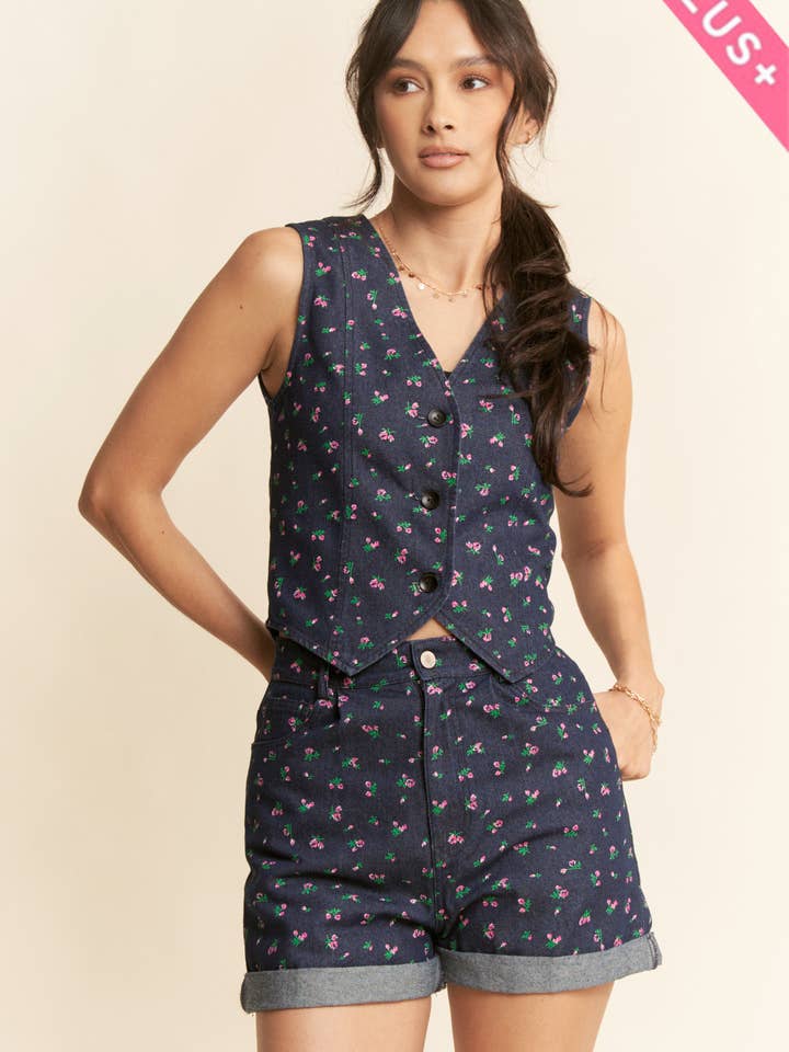 PLUS DENIM V NECK VEST WITH BUTTON CLOSURE ON CF for wholesale on Faire
