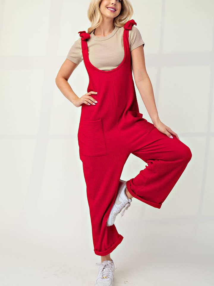 Celeste Clothing – Großhandel Jumpsuit – Damen – Plus-Size verstellbarer Rippen-Overall mit Fronttaschen - CP4387353