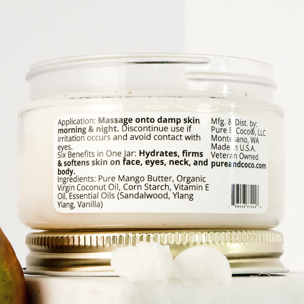Pure & Coco | Organic Coconut Oil Face & Body Skincare - Wholesale Body Cream/Lotion - Sweet Grove Mango Butter Face & Body Crème Rich Hydration7