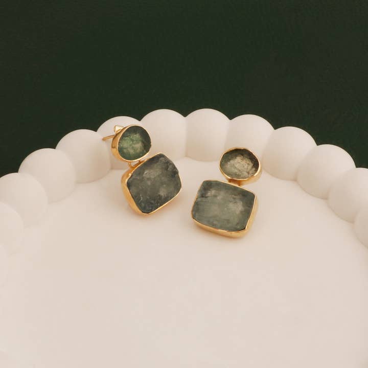 El Joyero - Wholesale Stud/Post Earrings - Handmade Aquamarine Dual Stone March Birthstone Stud Earring2