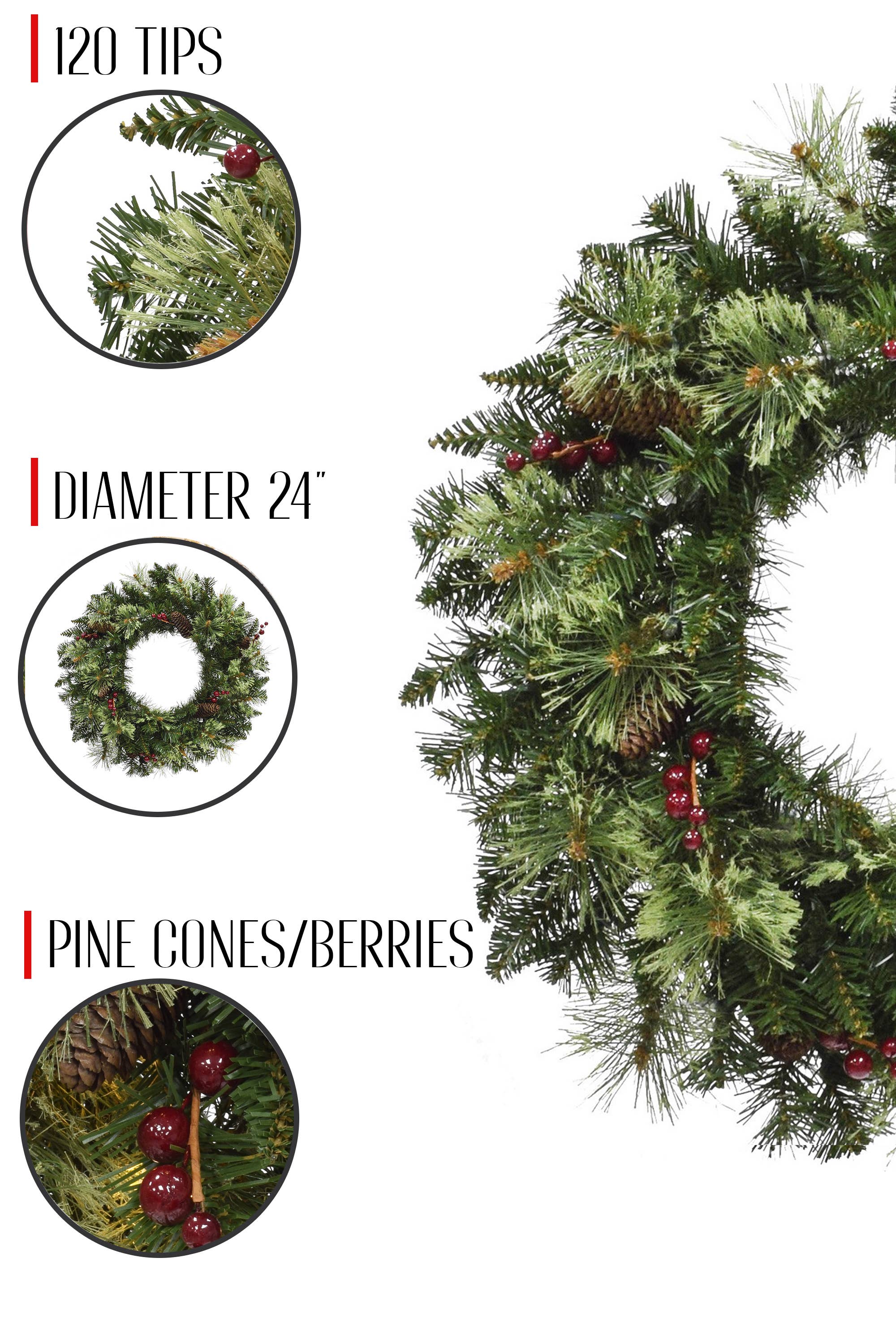 Perfect Holiday – Großhandel Kranz – Weihnachtskranz Carolina Fichte, 61 cm, 120 Spitzen3