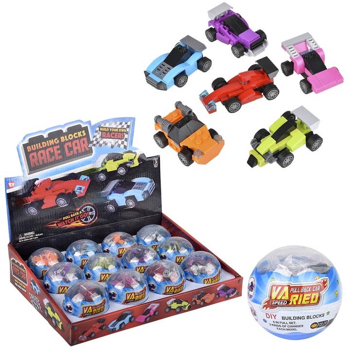 Jouets pour enfants BUILDING BLOCK PULL BACK RACE CAR LLB, 2,75 pouces pour la vente par La Luna Bella - Toys