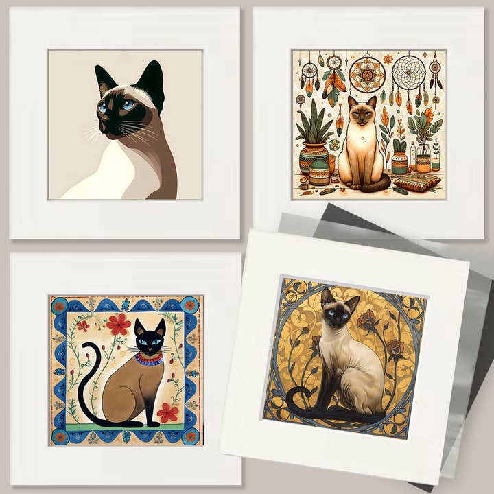 Mowbi - Wholesale Art Print - Vintage Chaise Lounge Painting of a Siamese Cat 5"x7" Art Print1