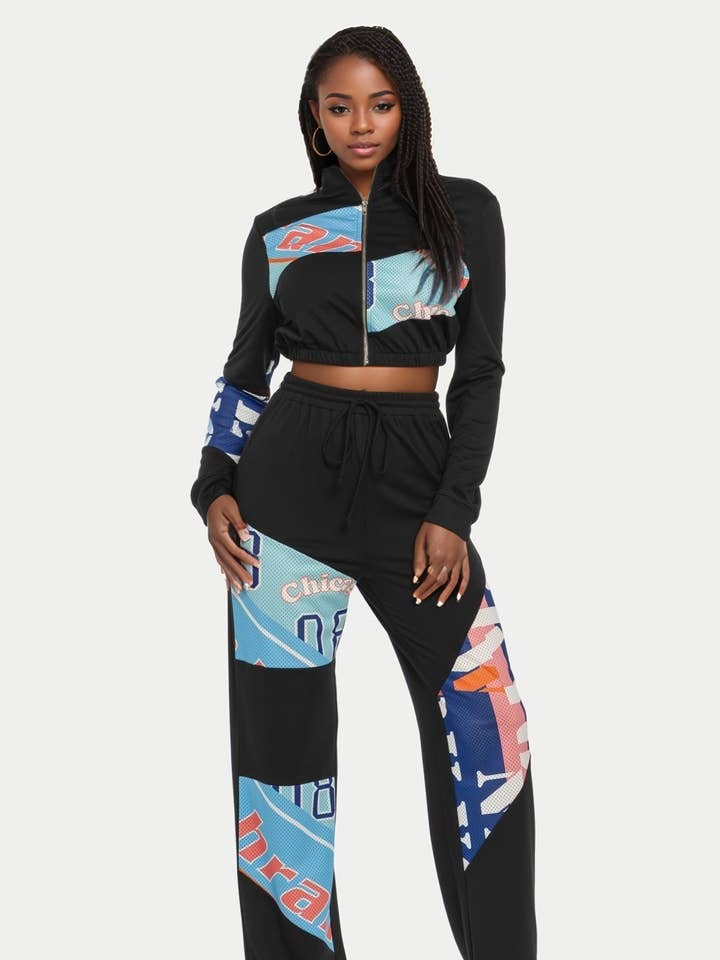 Graphic Patchwork Zip-Up Set for wholesale by J2 FASHION
