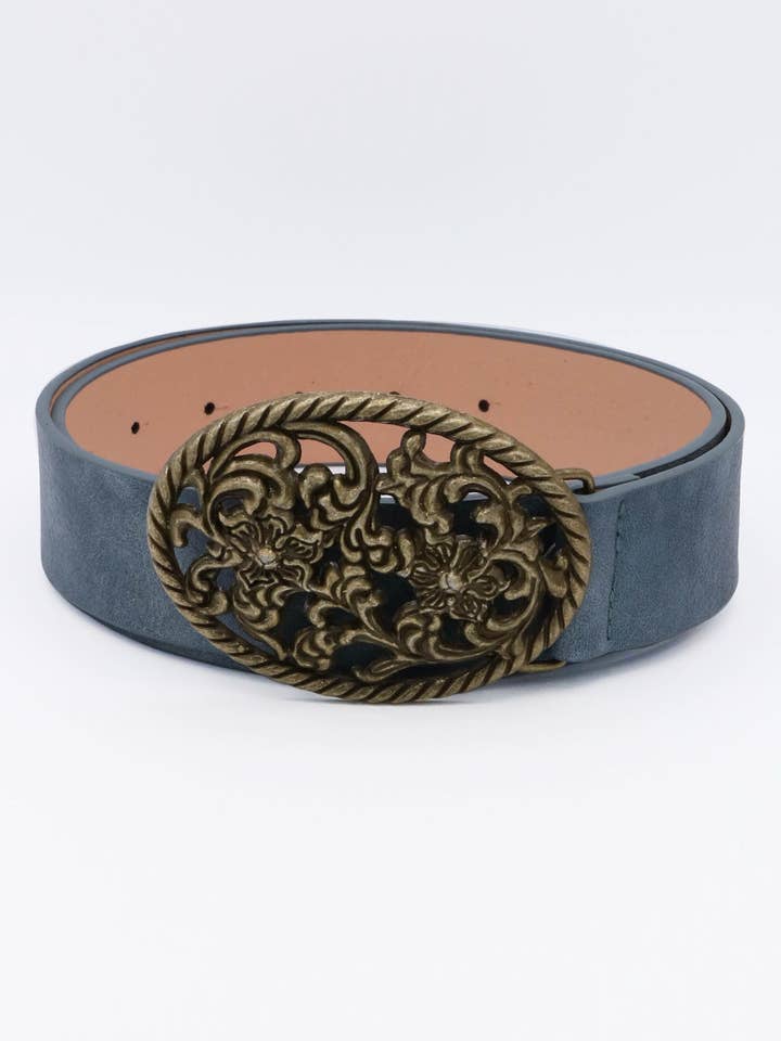 Blomsterfiligran Oval Spänne Konstläderbälte för wholesale av Mint & Shine