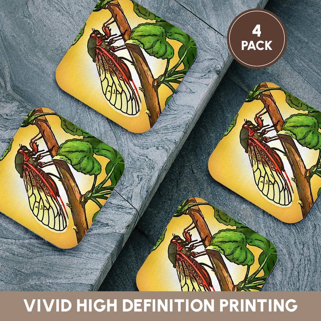 3dRose - Wholesale Coasters - 3dRose, Cicada Insect Black Outline Art, Coaster12