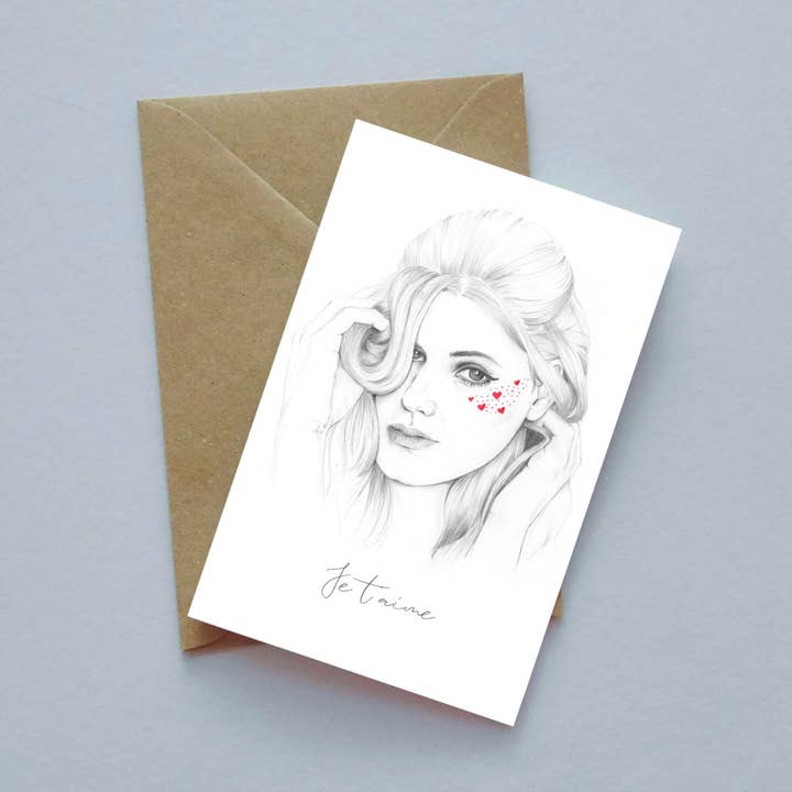'Je T'aime' Greeting Card for wholesale by Kirsty McGill
