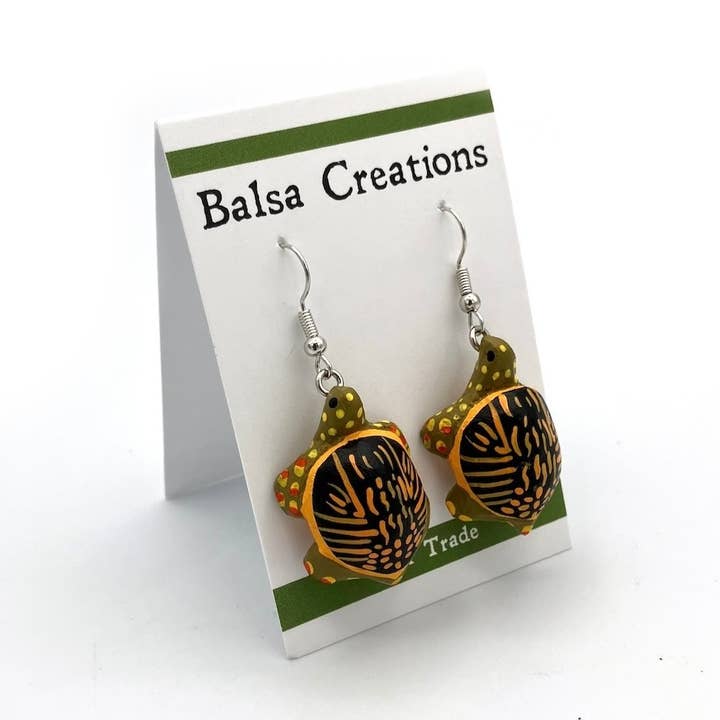 Box Turtle Balsa Earrings for wholesale by Women of the Cloud Forest