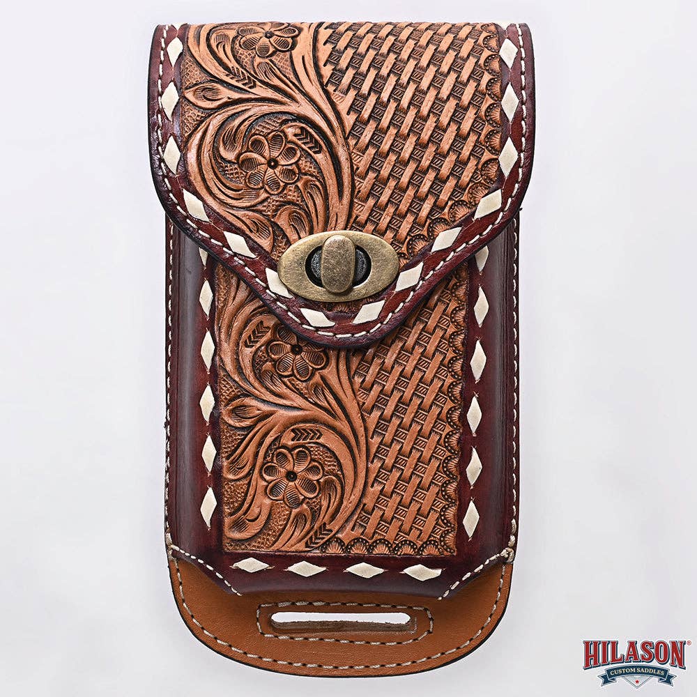 HILASON - Wholesale Phone Wallet - Women's - Hilason Basketweave Floral Cell Phone Case Tan American Leather11