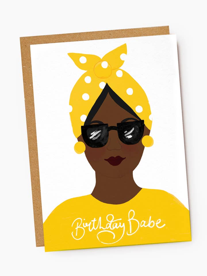 Black & Yellow Birthday Babe Birthday Card for wholesale by Jade Fisher