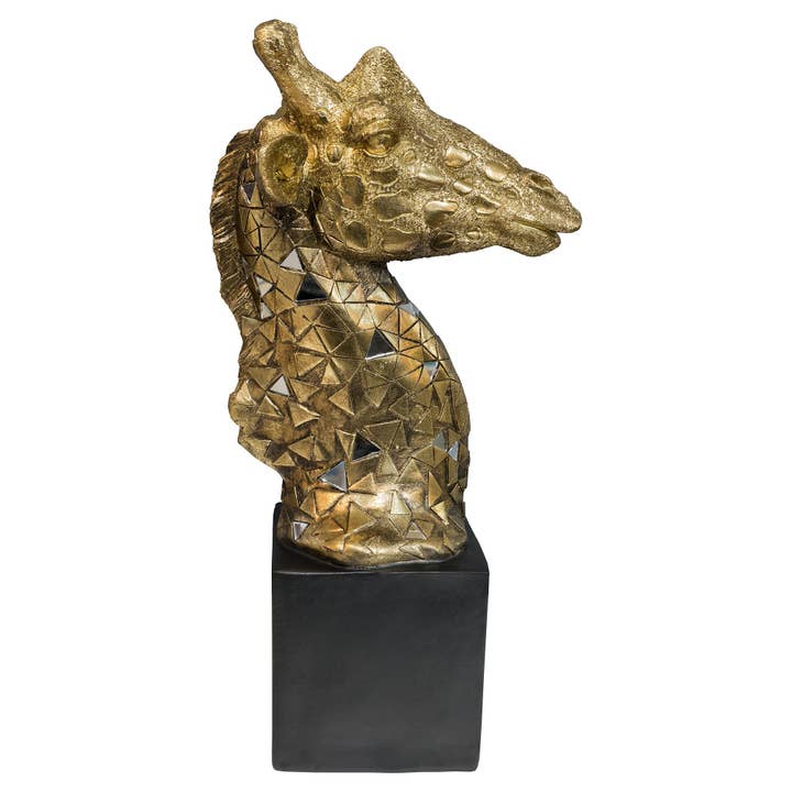 Febland - Wholesale Sculpture - Gold Giraffe Bust Mirrored Tile Sculpture on Black Base3