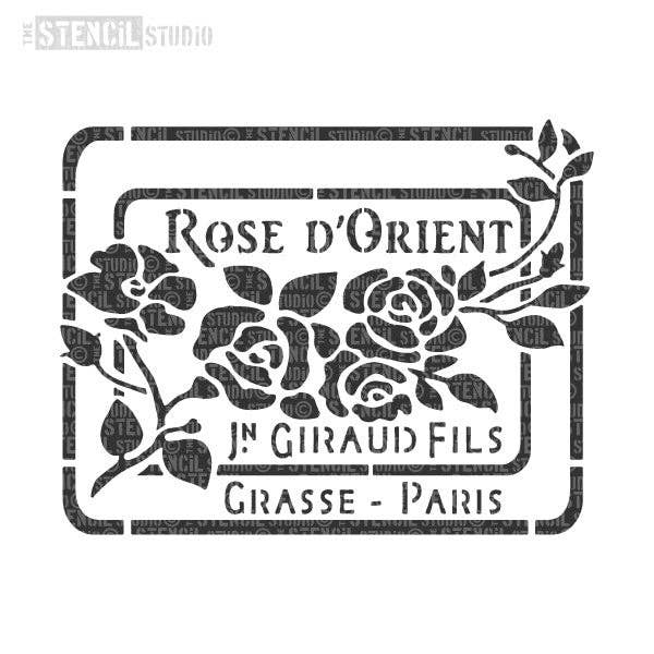 Rose D'Orient Vintage French Perfume Label Stencil for wholesale by The Stencil Studio