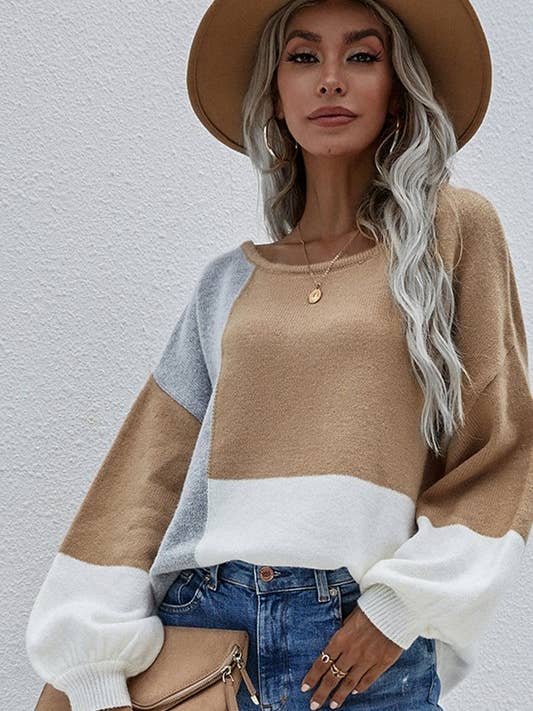 Lily Clothing - Wholesale Knit Sweater - Women's - CWTTL0405_COLOR BLOCK ROUND NECK SWEATER TOP4