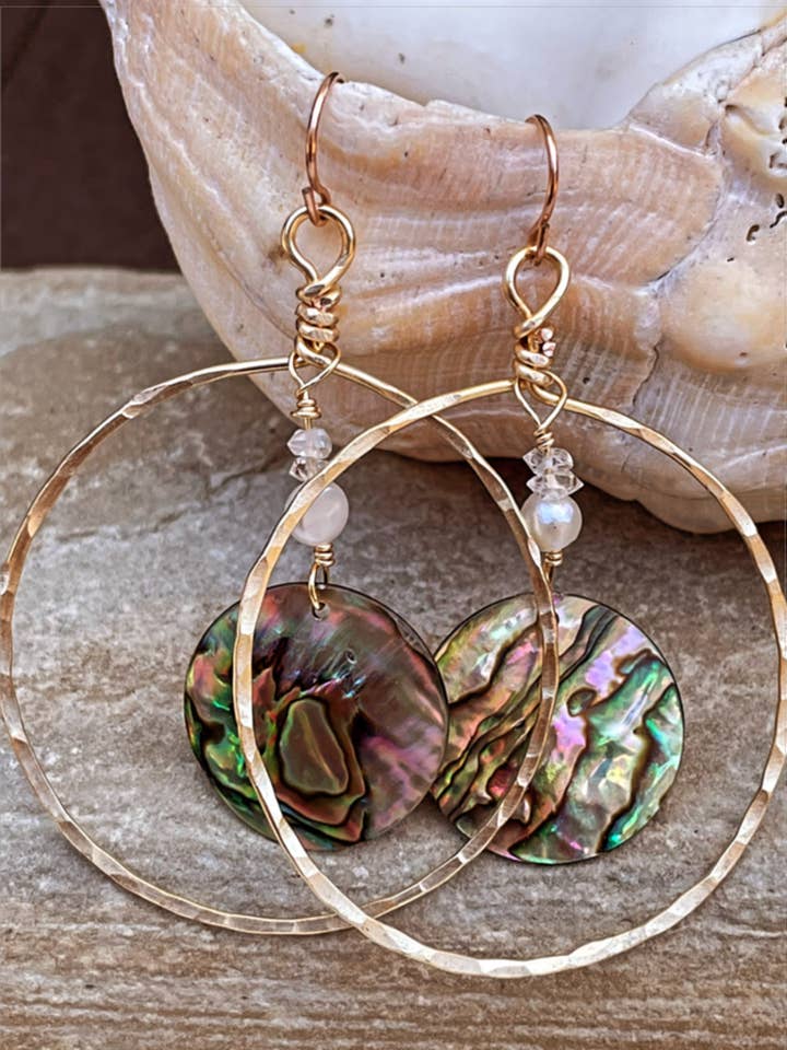 Abalone Mermaid Hoop Earrings for wholesale by Ocean Jewel Santa Barbara