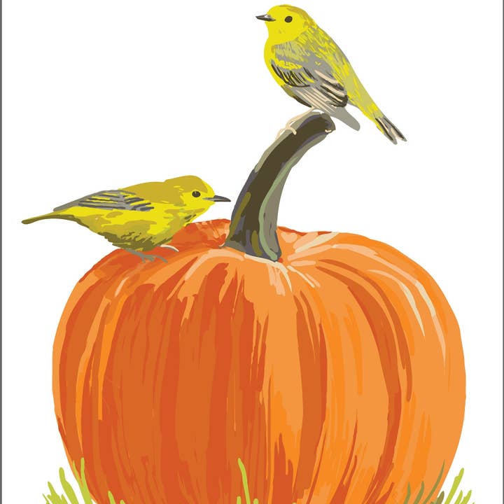 Impression artistique de Thanksgiving RBI-40 Parulines et récolte de citrouilles pour la vente par Rigel Paper