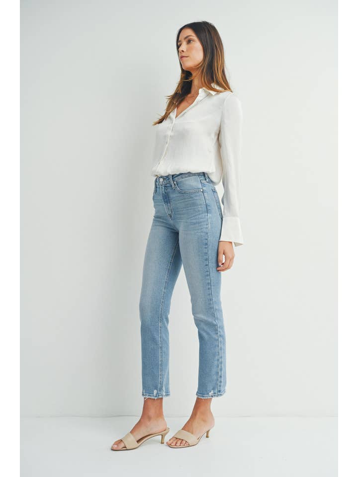 JUST BLACK DENIM - Wholesale Jeans - Women's - BP455J - LT - Hem Detail Comfort Straight