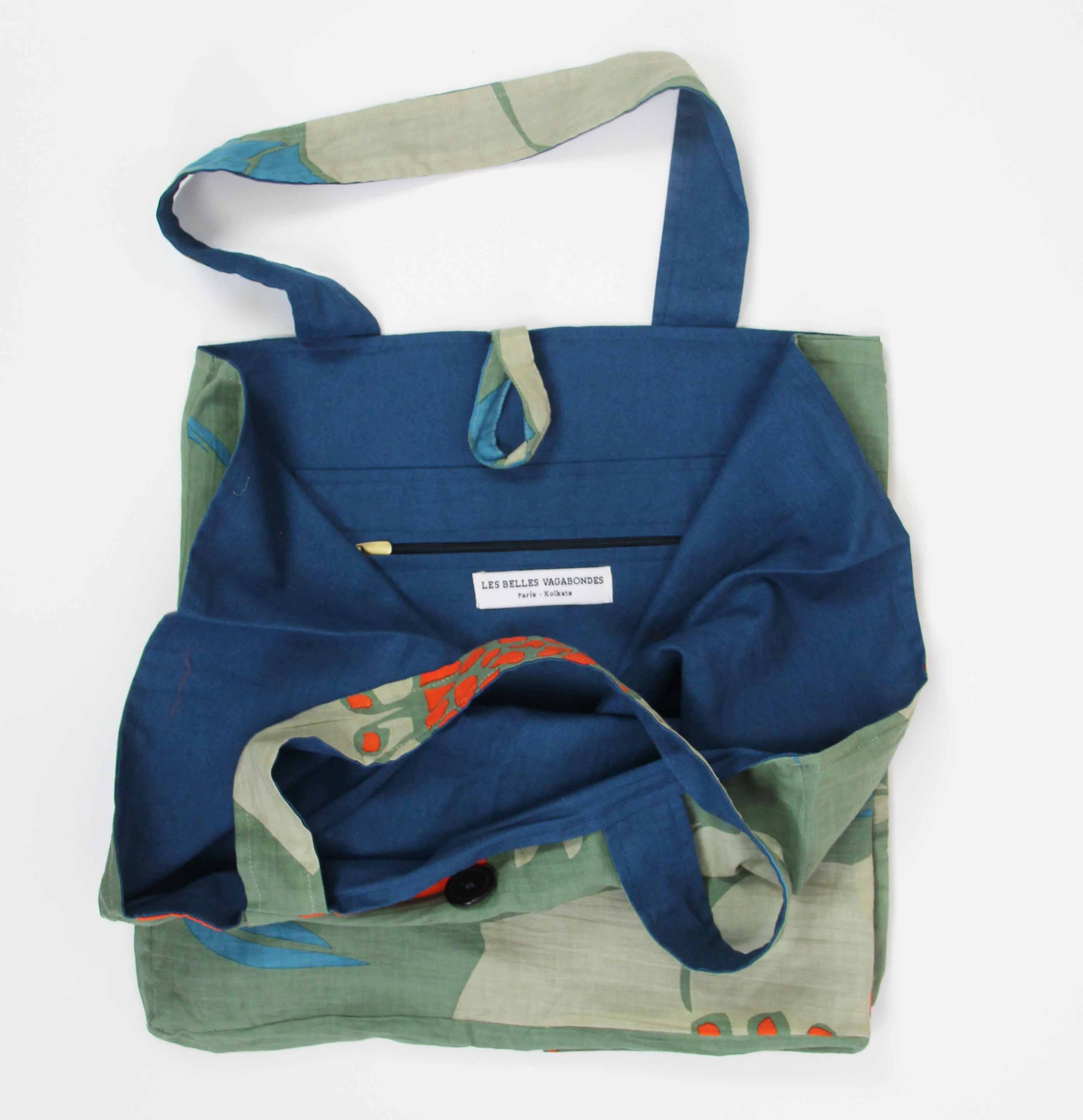 Les Belles Vagabondes - Wholesale Beach Bag - Upcycled cotton tote bag Poppy Khaki1