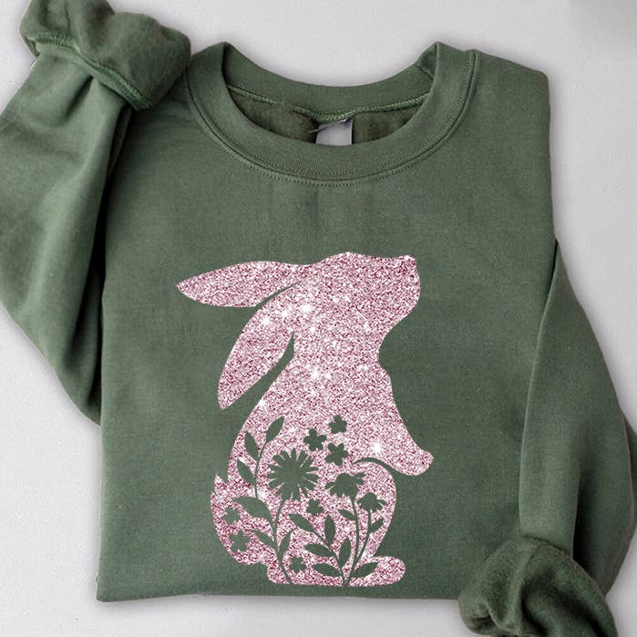 One Nine – wholesale Sweatshirt med tryck - Dam – Bunny Glittertröja, Glad påsktröja, Glitter