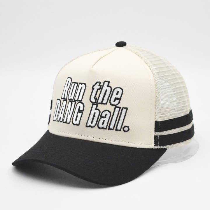 Black Run The Dang Ball Vintage Trucker Hat for wholesale on Faire1